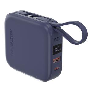 اميزينج ثينج باور بانك Thunder Go بسعة 10000 مللي أمبير – أزرق، مزود بكابلين مدمجين من نوع USB-C