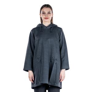 Women's loose hooded tunic with drawstrings