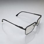 Leo Hussle - Anti-blue light square glasses with a metallic gray frame and flat bridge