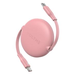 كابل فولت مي باورلينك يويو – USB-C إلى USB-C، قابل للسحب مزدوج الاتجاه، 3 أمبير، 1 متر – وردي
