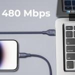 كابل فولت مي باورلينك رَج - مضفر مزدوج نايلون، USB-A إلى Lightning، بقوة 3 أمبير / 1.2 متر، موصل من الزنك - أزرق