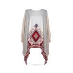 Women's Ethnic Print Kaftan with Red Tribal Motif and Flowing Sleeves