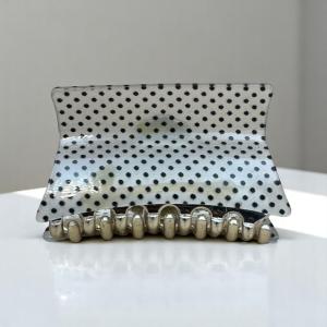 Retro Dotted Gloss Hair Claw with Gold Grip & Wide Curve Hold
