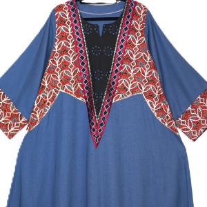Rose Line Embroidered Kaftan Modest Flowy Dress