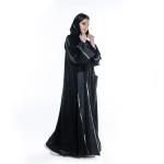 Abaya with Metallic-Trimmed Velvet Panels & Patch Pockets with Hijab