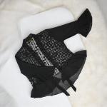 Women's Black Sheer Lace Peplum Top  with Bell Sleeves