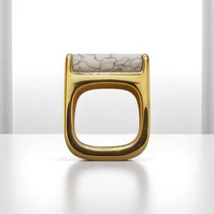 Bold Marbled Barrel Accent Statement Ring