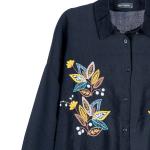 Women's Leaf Embroidered Button-Down Shirt with High-Low Hem