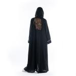 Abaya with Metallic-Trimmed Velvet Panels & Patch Pockets with Hijab