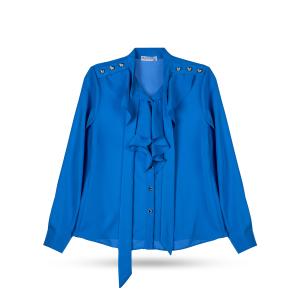 Women's Ruffle Front Blouse Long Sleeve and Neck Tie