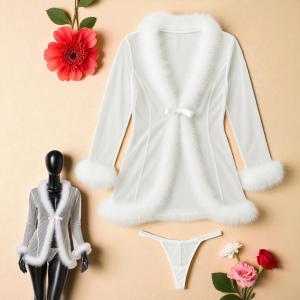 VIP Women Lingerie Robe Set with Faux Fur Trim