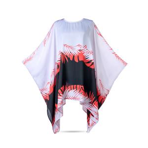 Women's Tropical Print Kaftan with Red Palm Leaf Design