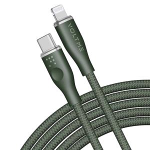 كابل Voltme Powerlink Rugg مزدوج من النايلون - Type C إلى Lightning، 3A / 2.0M، موصل من سبائك الزنك - أخضر