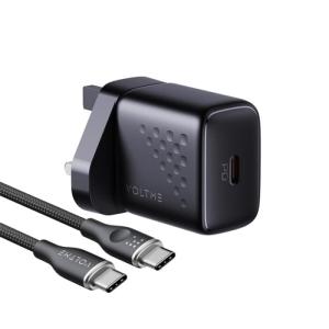 فولتمي مجموعة الشحن السريع من Voltme – شاحن GaN بقوة 30 واط + كابل USB-C إلى C بطول 1 متر رَج بقوة 3A 60 واط