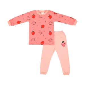 Girls Long Sleeve Fleece Pajama  2pcs Set - Strawberry Print