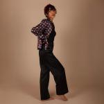 Women's Black Satin Wide-Leg Trousers