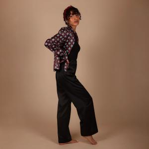 Women's Black Satin Wide-Leg Trousers