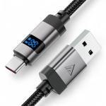 ايس فاست كابل شحن وبيانات بشاشة رقمية من سبائك الزنك C15-04 USB إلى Type-C