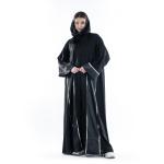 Abaya with Metallic-Trimmed Velvet Panels & Patch Pockets with Hijab
