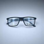 Satin Navy Blue Rectangular Eyeglasses with Textured Arms