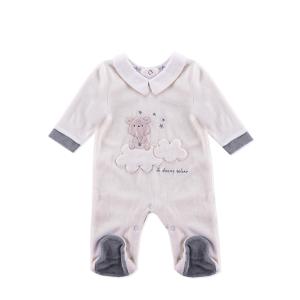 Baby DreamCloud Footed Romper with Bear & Cloud Embroidery