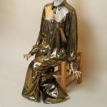 Women's Metallic Gold Long-Sleeve Shirt and Wide-Leg Pants Set