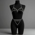 VIP Women Crystal Rhinestone Body Chain Lingerie Set