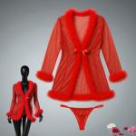 VIP Women Lingerie Robe Set with Faux Fur Trim