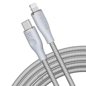 كابل Voltme Powerlink Rugg المزدوج من النايلون - Type C إلى Lightning - 3A / 1.2M - موصل من سبائك الزنك - رمادي