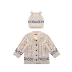 Baby Cable Knit Sweater & Bear-Ear Hat Set with Pom-Pom Tie Detail