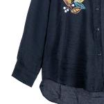 Women's Leaf Embroidered Button-Down Shirt with High-Low Hem