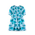 Women's’ Short Sleeve Tiered Dress – Blue Floral on White