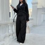 بدلة  كاملة بليزر نسائية بأكمام طويلة وحزام