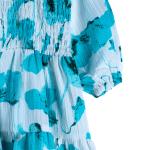 Women's’ Short Sleeve Tiered Dress – Blue Floral on White