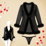 VIP Women Lingerie Robe Set with Faux Fur Trim
