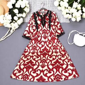 Rose LIne Printed Dress with Black Lace Detailing