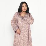 Royal Plum Paisley Embroidered Abaya with Contrast Piping & Crystal-Stitched Cuffs