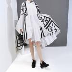Women's Geometric Style Mid Length Ruffled Dress