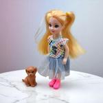 Lovely Doll with Pet Cat – Blue Striped Dress and Boots