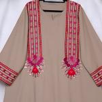 Rose Line Embroidered Kaftan with Pink & Red Detailing