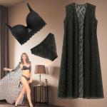 VIP Women's 3Piece Lace Lingerie Set with Sheer Robe