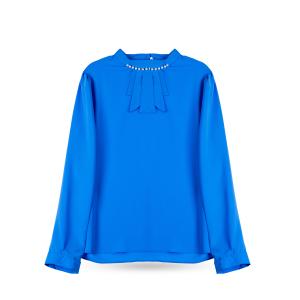 Women's Pleated Pearl Neck Blouse