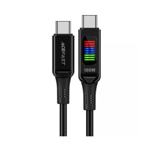 ايس فاست كابل شحن وبيانات C7-03 USB-C إلى USB C مع شاشة، أسود