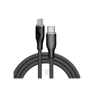 كابل فولت مي باورلينك رج – USB-C إلى USB-C، قدرة شحن 100 واط، 5 أمبير، 1 متر، نايلون مضفر مزدوج، شريحة E-Marker، أسود