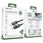 كابل شحن ونقل بيانات AceFast C15-03 USB-C إلى USB-C – سلك مضفّر، معدن الزنك، شاشة رقمية لعرض الطاقة