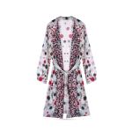 Women's Sheer Polka Dot Belted Wrap Coat with Long Sleeve