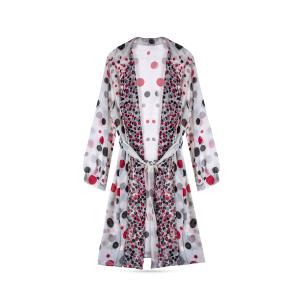 Women's Sheer Polka Dot Belted Wrap Coat with Long Sleeve