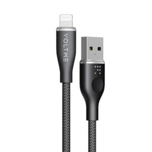 كابل فولت مي باور لينك روج مزدوج النايلون USB A إلى Lightning، قدرة 3 أمبير / بطول 1.2 متر، موصل من سبائك الزنك - أسود.