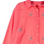Women's Embellished Starburst Shirt with Curved Hem