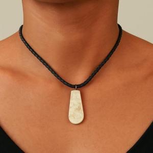 LABEL THALASSA - Minimilist Hand Made Marble Neckless with Leather Chain